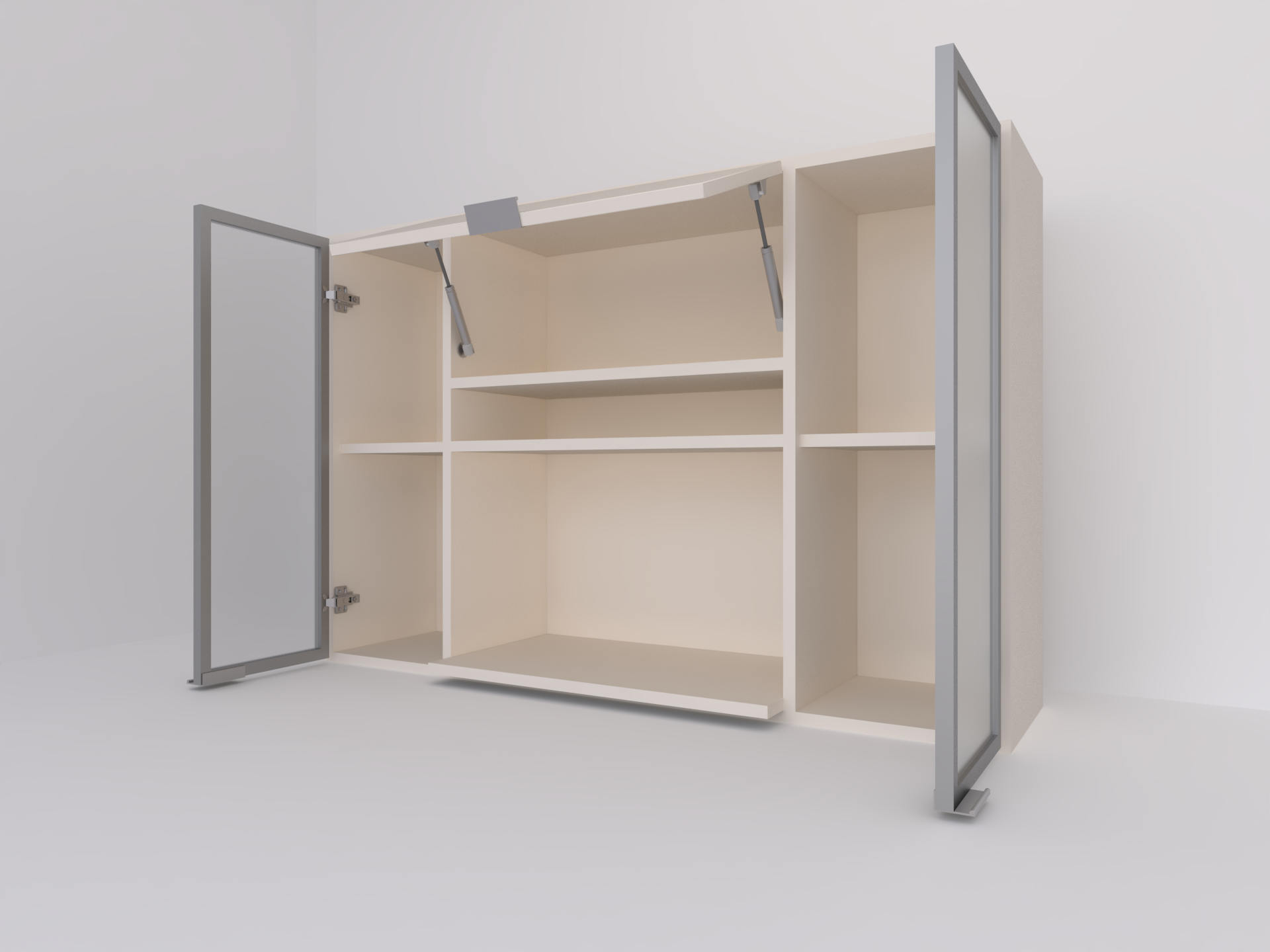 120 ancho x 80 alto (dos verticales aluminio. Hacer la puerta de arriba blanca) ABIERTO