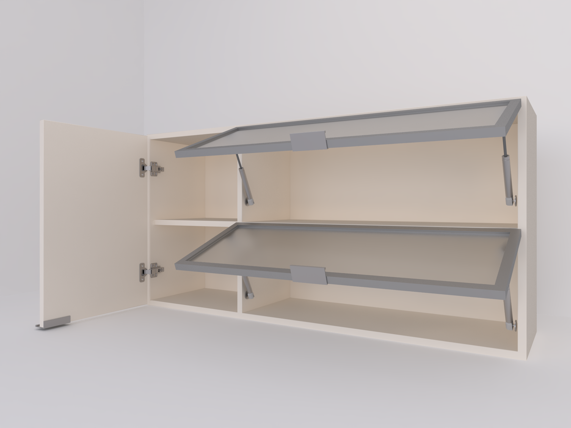 120 ancho x 60 alto (dos puertas aluminio y puerta izquierda en blanco) ABIERTA
